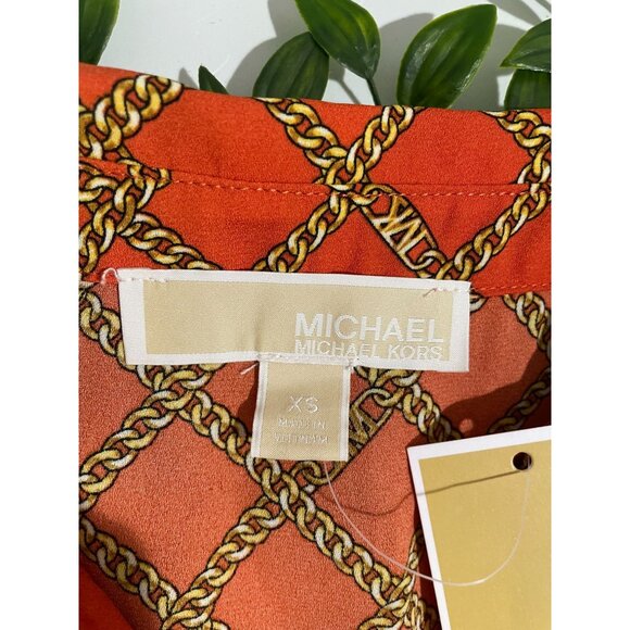 Michael Kors Womens Sleeveless Orange Top With Chain Print Size XS - Picture 9 of 15